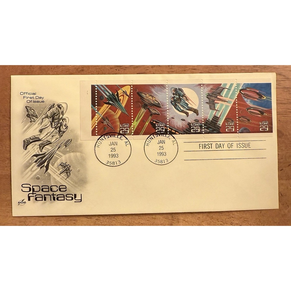 Space Fantasy FDC 1993 5 Stamps - ArtCraft Envelope - 90s Sci-Fi Spaceship Stamp